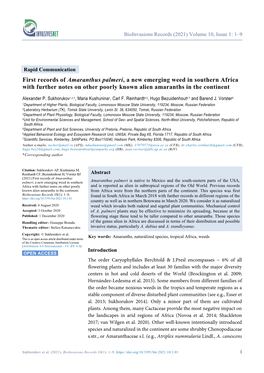 Amaranthus Palmeri, a New Emerging Weed in Southern Africa with Further Notes on Other Poorly Known Alien Amaranths in the Continent