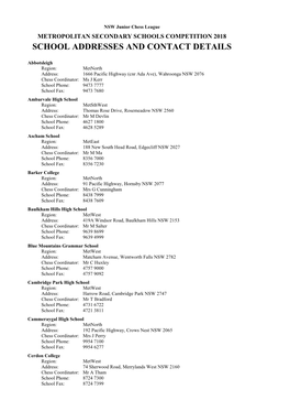 School Addresses and Contact Details