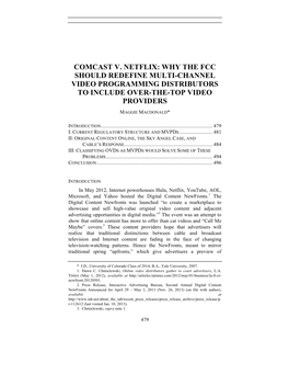 Comcast V. Netflix: Why the Fcc Should Redefine Multi-Channel Video Programming Distributors to Include Over-The-Top Video Providers