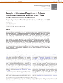 Dynamics of Reintroduced Populations of Oedipoda Caerulescens (Orthoptera, Acrididae) Over 21 Years