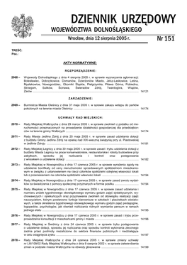 DZIENNIK URZĘDOWY WOJEWÓDZTWA DOLNOŚLĄSKIEGO Wrocław, Dnia 12 Sierpnia 2005 R