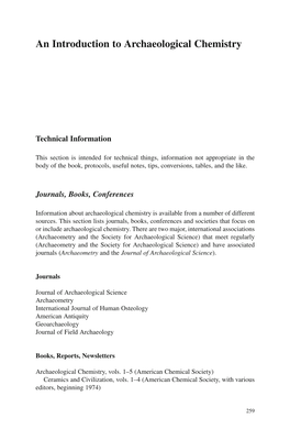 An Introduction to Archaeological Chemistry