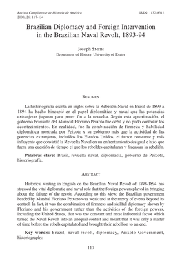 Brazilian Diplomacy and Foreign Intervention in the Brazilian Naval Revolt, 1893-94