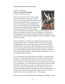 Wilderness House Literary Review 4/1 Laurence O. Mckinney I Was A