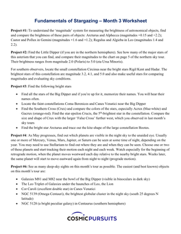 Fundamentals of Stargazing – Month 3 Worksheet