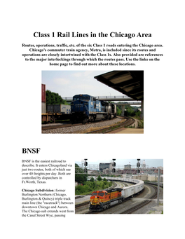 Class 1 Rail Lines in the Chicago Area BNSF