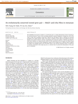 An Evolutionarily Conserved Nested Gene Pair — Mab21 and Lrba/Nbea in Metazoan