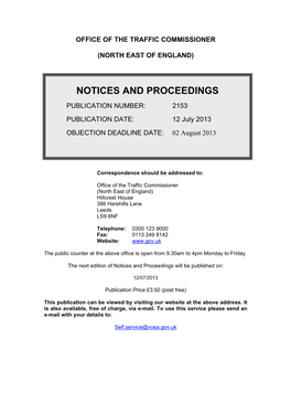 Notices and Proceedings: North East of England: 12 July 2013