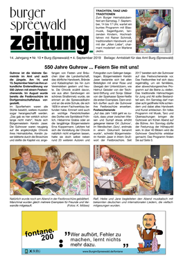 Burger Spreewald-Zeitung Nr. 10/2019 Vom 04.09.2019