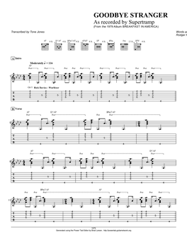 Supertramp (From the 1979 Album BREAKFAST in AMERICA) Transcribed by Tone Jones Words and Music by Rick Davies and Rodger Hodgson