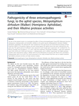 Pathogenicity of Three Entomopathogenic Fungi, to The