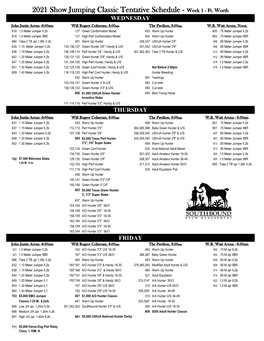 2021 Show Jumping Classic Tentative Schedule - Week 1 - Ft