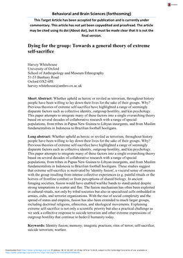 Dying for the Group: Towards a General Theory of Extreme Self-Sacrifice