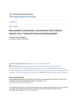 Macrobenthic Communities in the Northern Gulf of Mexico Hypoxic Zone: Testing the Pearson-Rosenberg Model