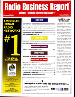 Radiobus -Esseporl Voice of the Radio Broadcasting Industry® February 26, 2001 Volume 18, Issue 9