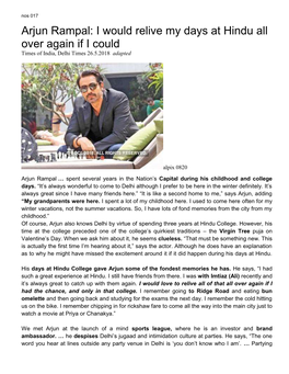 Arjun Rampal: I Would Relive My Days at Hindu All Over Again If I Could Times of India, Delhi Times 26.5.2018 Adapted