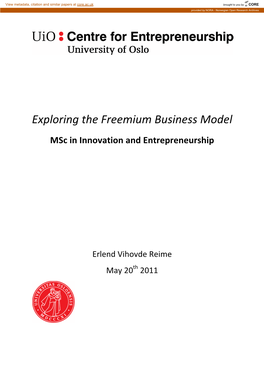 Exploring the Freemium Business Model Msc in Innovation and Entrepreneurship