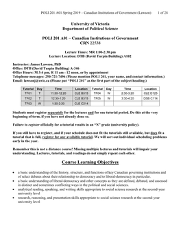 POLI 201 A01 Spring 2019 – Canadian Institutions of Government (Lawson) 1 of 28