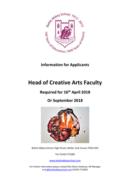 Head of Creative Arts Faculty Required for 16Th April 2018 Or September 2018