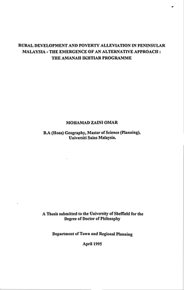 Rural Development and Poverty Alleviation in Peninsular Malaysia - the Emergence of an Alternative Approach: the Amanah Ikhtiar Programme