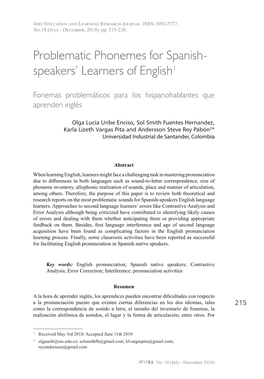 Problematic Phonemes for Spanish- Speakers' Learners of English1