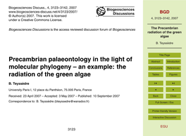 The Precambrian Radiation of the Green Algae