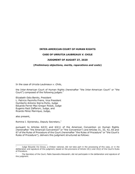 INTER-AMERICAN COURT of HUMAN RIGHTS CASE of URRUTIA LAUBREAUX V. CHILE JUDGMENT of AUGUST 27, 2020 (Preliminary Objections