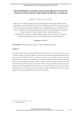 Spatiotemporal Patterns and Its Instability of Land Use Change in Five Chinese Node Cities of the Belt and Road