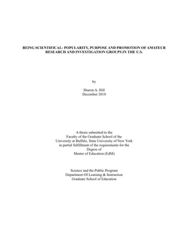 Being Scientifical: Popularity, Purpose and Promotion of Amateur Research and Investigation Groups in the U.S