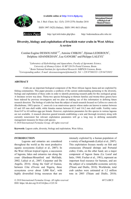 Review Paper Diversity, Biology and Exploitation of Brackish Water Crabs in West Africa