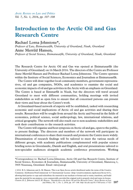 Introduction to the Arctic Oil and Gas Research Centre