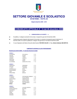 Settore Giovanile E Scolastico 00198 Roma – Via Po, 36