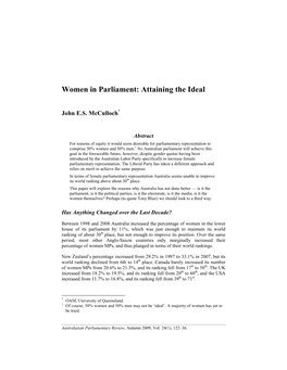Women in Parliament: Attaining the Ideal