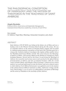 The Philosophical Conception of Mariology and the Notion of Theotokos in the Teachings of Saint Ambrose