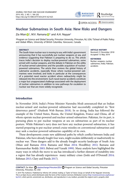 Nuclear Submarines in South Asia: New Risks and Dangers Zia Mian A, M.V