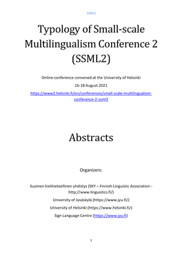 Typology of Small-Scale Multilingualism Conference 2 (SSML2)