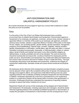 Anti-Discrimination and Unlawful Harassment Policy