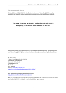 The New Zealand Attitudes and Values Study 2009: Sampling Procedure and Technical Details