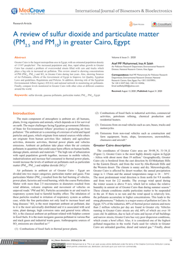 A Review of Sulfur Dioxide and Particulate Matter (PM2.5 and PM10) in Greater Cairo, Egypt ©2020 Mohammed Et Al