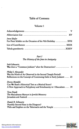 Table of Contents Volume 1