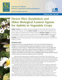 Flower Flies (Syrphidae) and Other Biological Control Agents for Aphids in Vegetable Crops