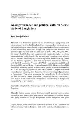Good Governance and Political Culture: a Case Study of Bangladesh