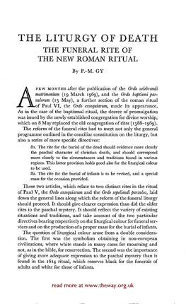 The Liturgy of Death the Funeral Rite of the New Roman Ritual