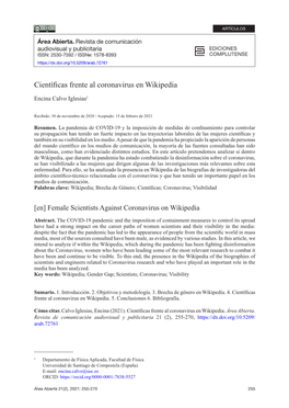 Científicas Frente Al Coronavirus En Wikipedia