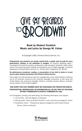 Book by Shubert Fendrich Music and Lyrics by George M. Cohan