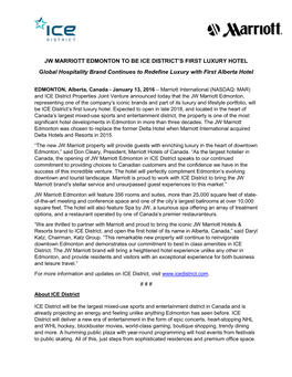 Jw Marriott Edmonton to Be Ice District's
