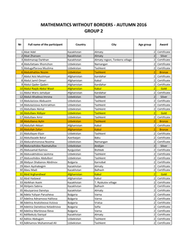 Mathematics Without Borders - Autumn 2016 Group 2