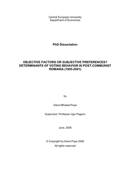 Determinants of Voting Behavior in Post-Communist Romania (1995-2001)