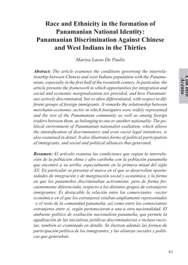 Race and Ethnicity in the Formation of Panamanian National Identity: Panamanian Discrimination Against Chinese and West Indians in the Thirties