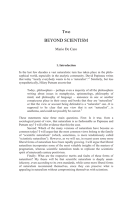 Two BEYOND SCIENTISM